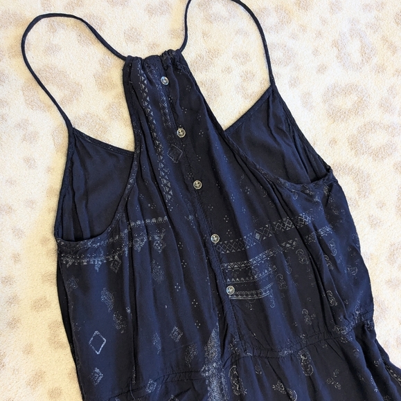 Navy Bandana Paisley Mini Dress Viscose Halter Buttons Racerback Paisley XS S - Picture 1 of 7